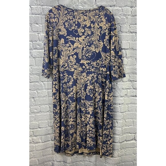 Peruvian Connection Blue Baroque Floral Dress XL Midi Pockets Viscose Jersey - Picture 4 of 8